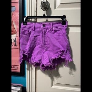 Aphrodite Vibrant Purple Distressed Denim Shorts